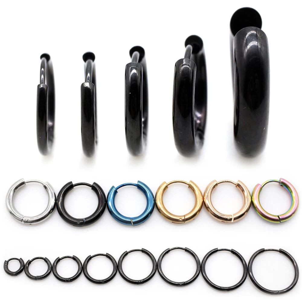 

2pcs Stainless Steel 2/2.5/3/5mm Thick Women Men Circle Clip Round Hoop Earrings Ear Helix Punk Piercing Jewelry