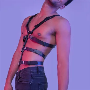 Leder Brust Männer Einstellbar Kleidung BDSM Fetisch Gurtband 1