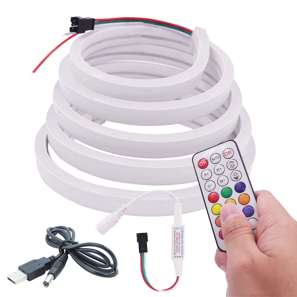 

DC5V USB светодиодный ленточный светильник с дистанционным управлением WS2812B RGB силикагель Lichter индивидуальный адресуемый умный светодиодный светильник Гибкая ленточная