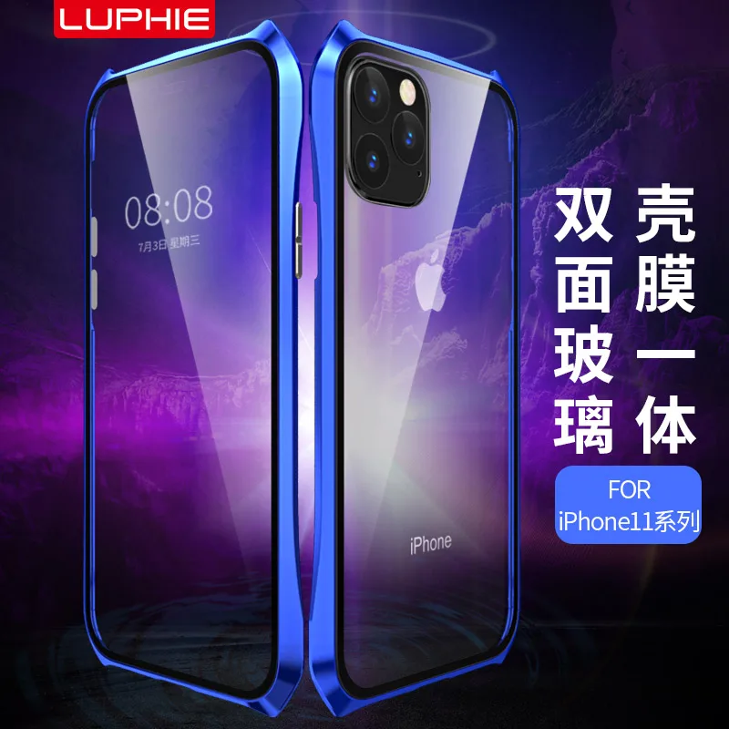 Luphie для iPhone 11 Por Max металлический бампер двусторонний чехол из закаленного стекла