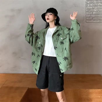 

Spring Autumn Vintage Denim Jacket Women New Fashion Print Jeans Jacket Loose Denim Coat Harajuku Jackets Women Streetwear G114