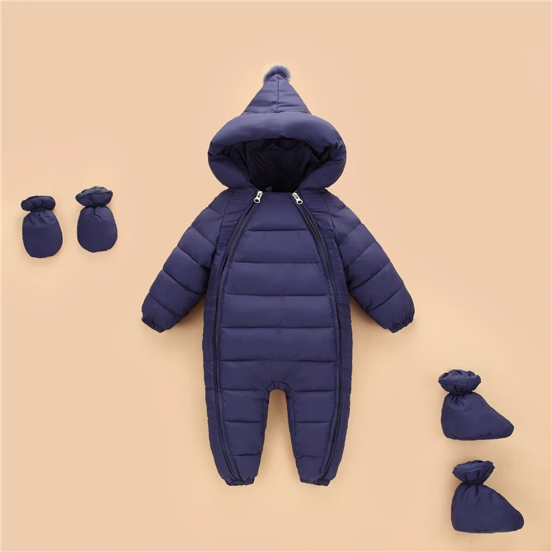 Navy blue-A2 3 шт./лот, зимние плотные комбинезоны, Одежда для новорожденных, пуховик для маленьких мальчиков и девочек, Осеннее теплое пальто для альпинизма, верхняя одежда для малышей - Цвет: Navy blue-A2
