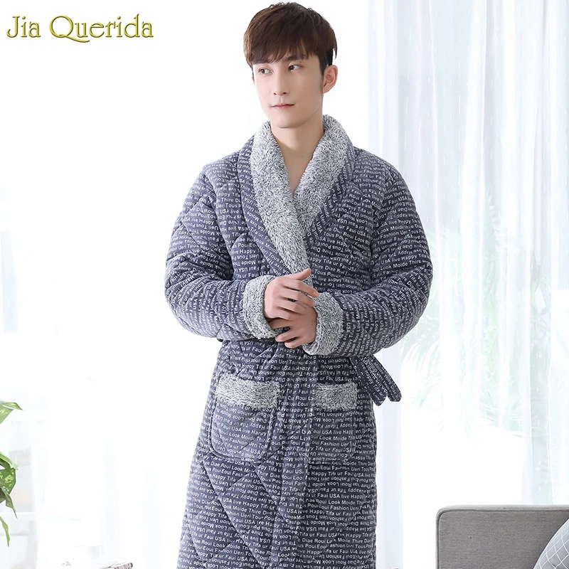 Men Robe Winter Thick Home Wear Long Night Dressing Gown 3 Layer Padded Keep Warm House Coat Luxury Men Bath Robes Velvet Kimono - Цвет: 1627