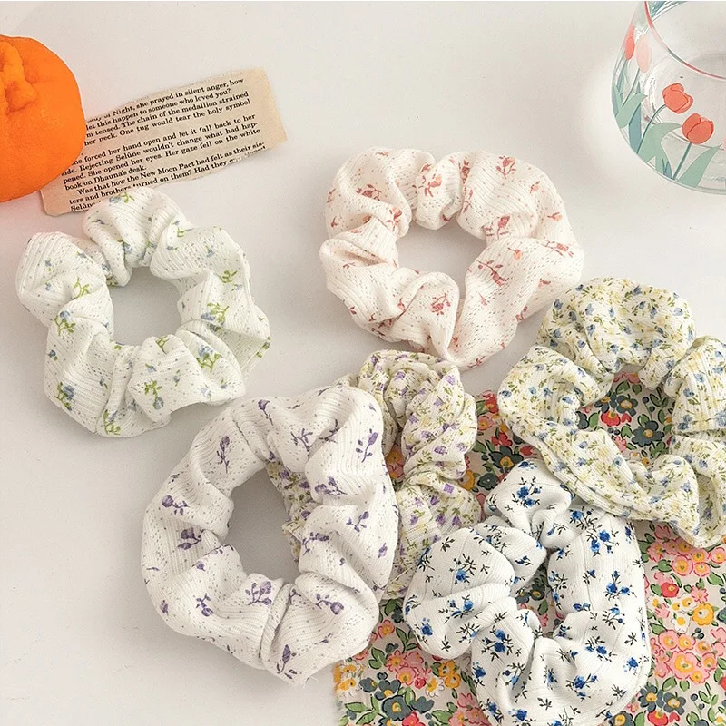 Korean Floral Print Scrunchies Fashion Hairband Hair Rope for Ponytail Holder Elastic Hair Band Sweet Hair Ties Hair Accessories hairclips