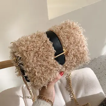 

Elegant Female Square Crossbody Bag 2019 Winter New High Quality Plush Women's Designer Handbag Chain Shoulder Messenger Bag