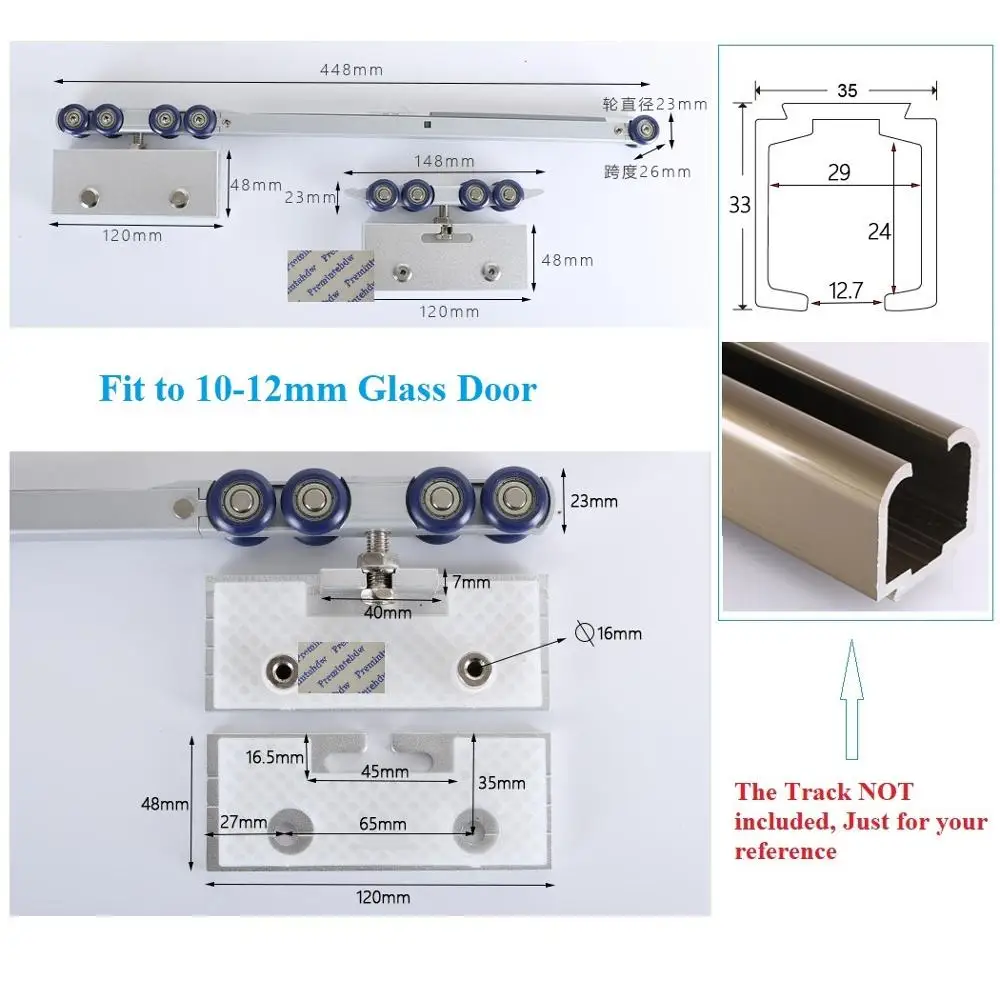 Твердый Алюминиевый Подвесной раздвижной безрамный стеклянный дверной ролик