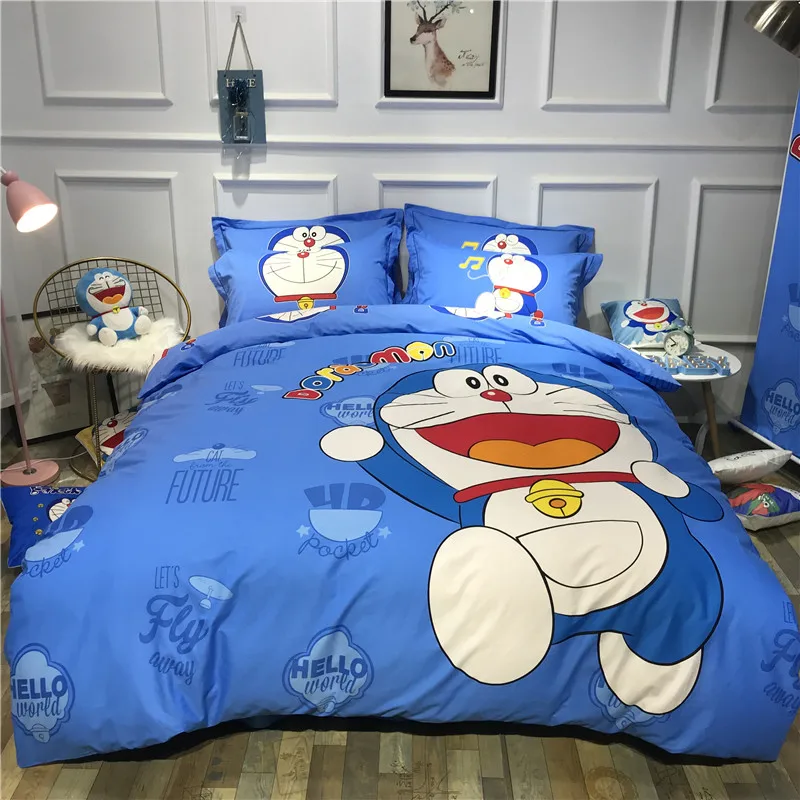 Happy Doraemon Комплект постельного белья с 3D рисунком кота из мультфильма Doraemon для детской спальни, пододеяльник из чистого хлопка, пододеяльник для близнецов, пододеяльник, пододеяльник, постельное белье розового цвета - Цвет: Happy Doraemon