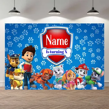 

NeoBack Photography Background Kids Baby Birthday Banner Backdrop Party Dog Blue Paw boy Photo Background Photocall