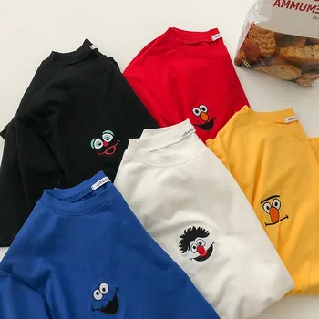 

2020 New Summer Embroidery Women Short Sleeve T-shirt Female Loose Shirt Student Cartoon Tide O Neck Tee Large Size Top 2021