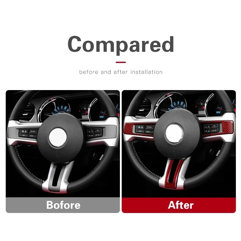 

Car Interior Moulding Trim Steering Wheel Button Frame Carbon Fiber Sticker Decals for Ford Mustang 2009-2013 Red