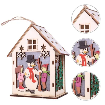 

1 Pc Christmas Tree Luminous Wooden House Pendants Luminous Hanging Adornment