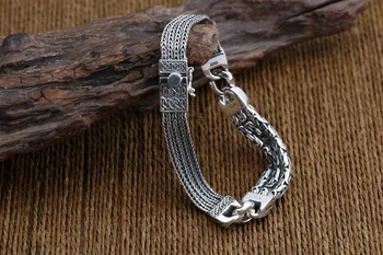 

Men's Solid 925 Sterling Silver Bracelet Link Chain Well Stripe Jewelry A4338