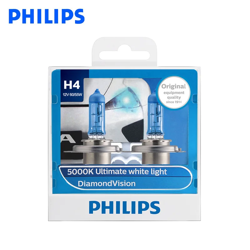 Philips оригинальный H4 9003 12 в 60/55 Вт P43t Diamond Vision 5000K супер белый Галогеновый светильник