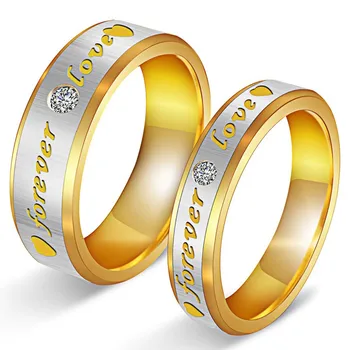 

Gold color zircon diamond couple rings set for men &women him &her Titanium stainless steel wedding bands jewelry lover gift