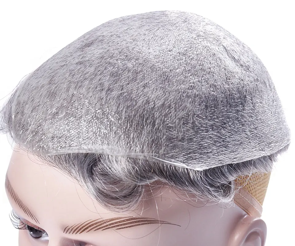 Thin Skin 0.02-0.03mm Mens Toupee Pure Handmade Wig 8x10 Inch Remy Indian Human Hair Replacement Systems