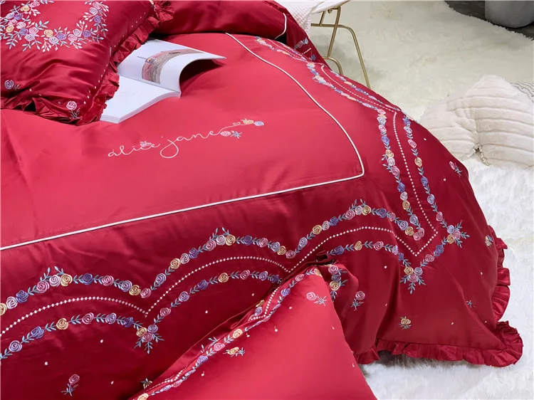 Китайский красный Troditional набор свадебного постельного белья 4 шт. чистый хлопок, домашний текстиль для новых пар кровать Артикул мода простыня пододеяльник