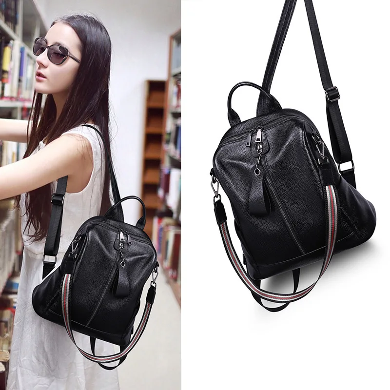 

Shoulders 2020 Genuine Leather Backpack Package Leisure Wind Capacity Schoolbag Woman Joker Big Bag Tide