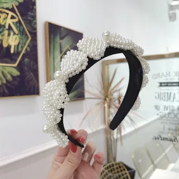

2020 For Haar Accessoires Korean New Upmarket Boutique Han Edition Crown Pearl Hair Weaving Bowknot Wide-brimmed Hoop Pressure
