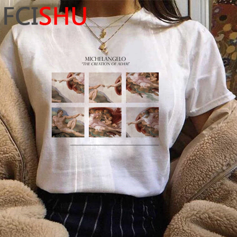 New Michelangelo Funny Cartoon Tshirt Women Grunge Aesthetic Hand Print T-shirt Graphic Oversized Tshirt Casual Top Tees Female