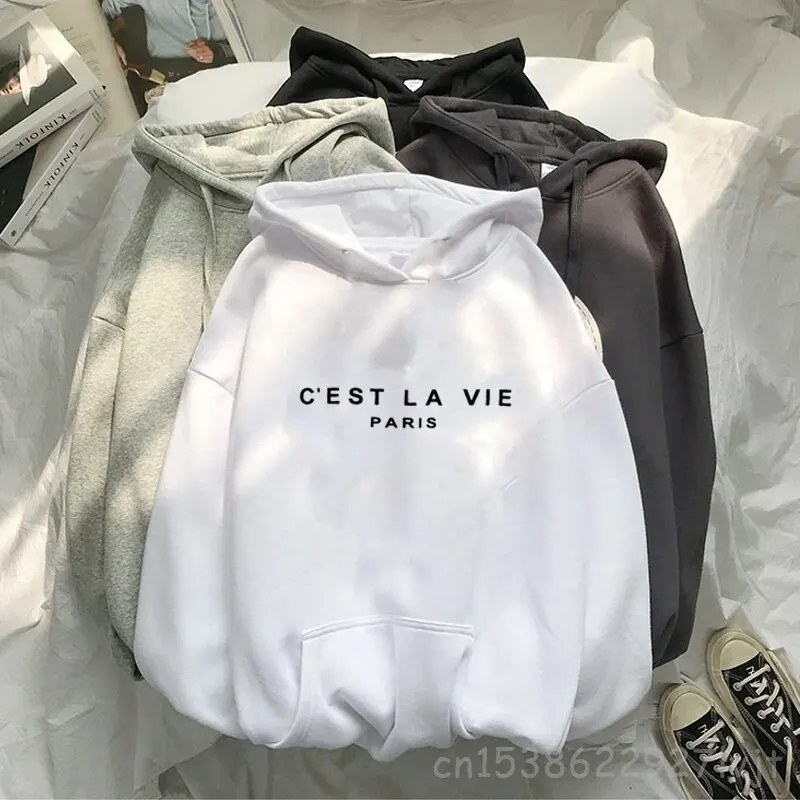 Vintage Letter Print C'eST LA VIE Hoodie Women Man Hoodies Basic Sweatshirt  Cool Hoody Female Vintage Clothes Young Student Kpop