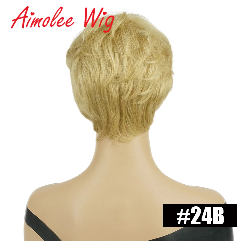 Короткие пушистые Омбре серый светлый блонд человеческие волосы синтетические смешанные парики с челкой натуральные волнистые вечерние парики для женщин - Цвет: 24B