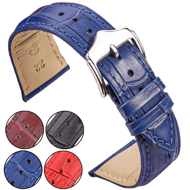 

Cow Leather Watchband Women Men Black Brown Red Blue Crocodile Pattern Watch Strap Band 18mm 19mm 20mm 21mm 22mm 24mm