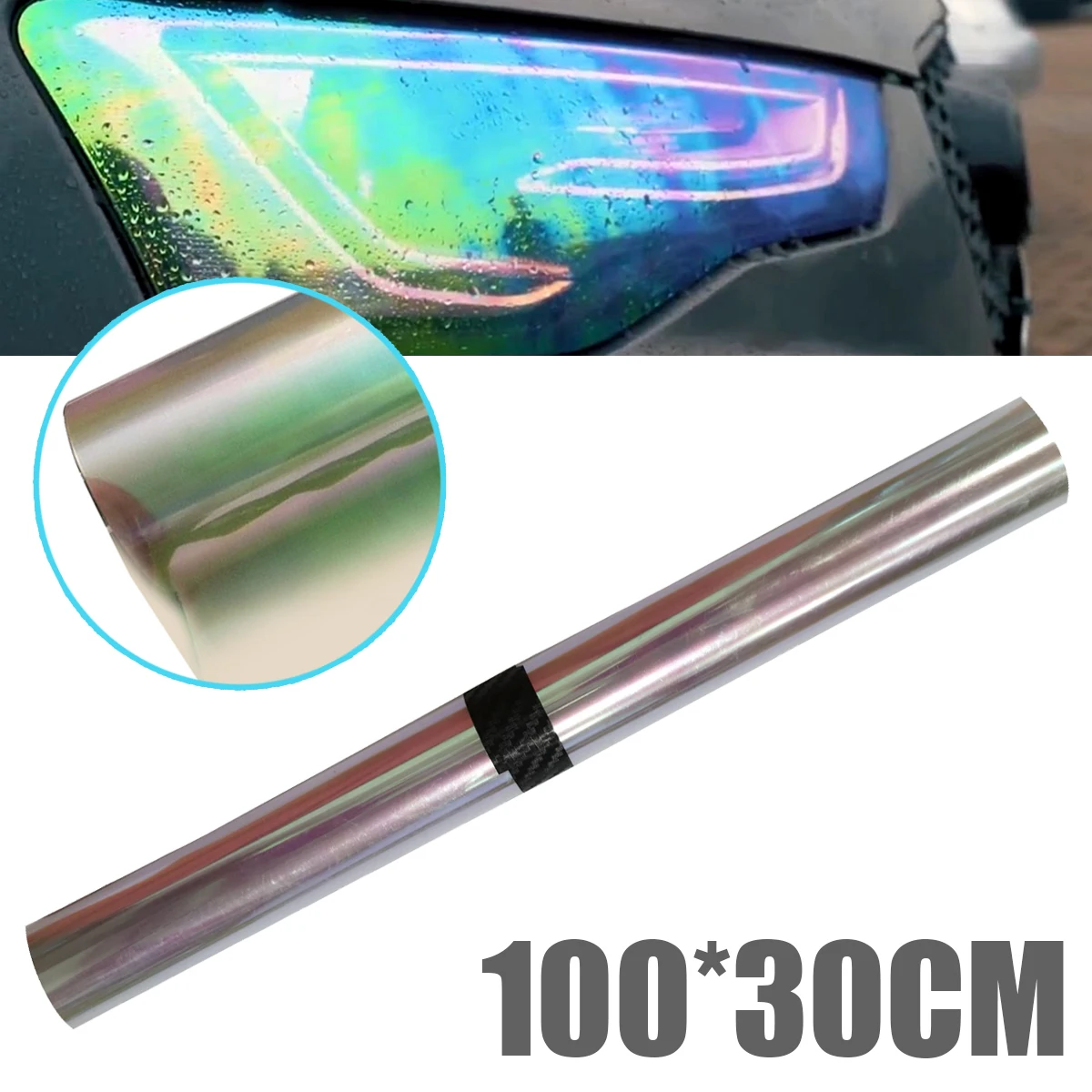 Mayitr 1pc 100x30cm Car Headlight Film Transparent Hologram Tint Film Chameleon Oil Slick Stickers for Car Light Decoration