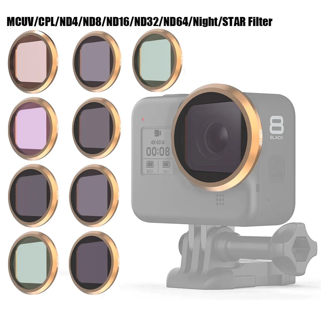 Лучшие продажи продуктов MCUV/CPL/ND4/ND8/ND16/ND32/ND64/Night/STAR фильтры для объектива камеры для Go Pro Hero8 для Носимых устройств