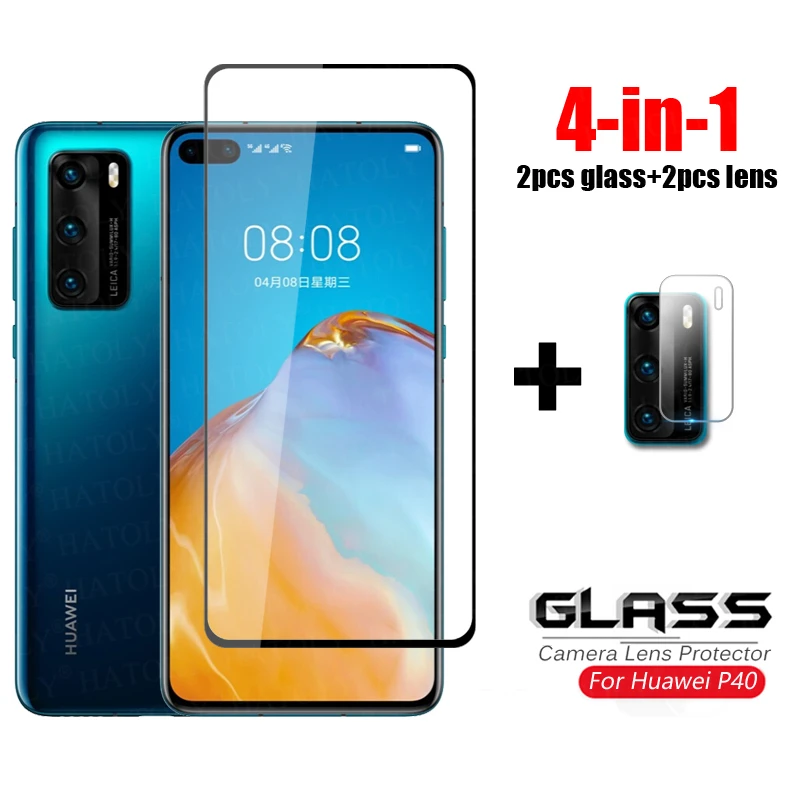 4-in-1 For Glass Huawei P40 Full Cover Tempered P 40 Lite 5G Screen Protector HD Phone Film | Мобильные телефоны и