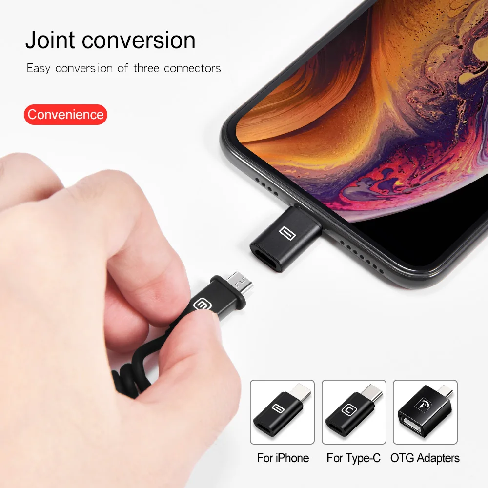 Oatsbasf type C OTG адаптер для iPhone huawei p30 redmi k20 Портативное Мобильное Зарядное устройство телефон 3 в 1 USB кабель