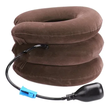 

Coffee Color Three Layers ACervical Traction Apparatus Inflatable Velvet Neck Guard Portable Adjustable Neck Support Health Care