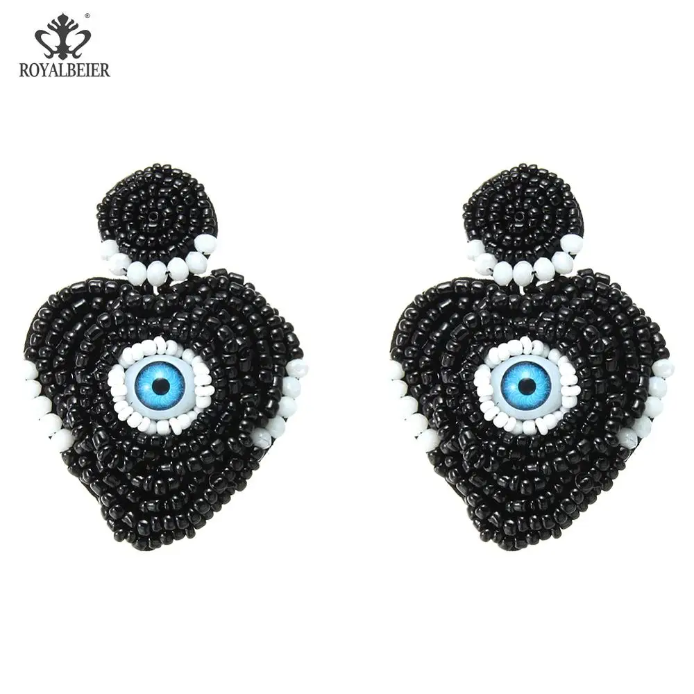Black earrings 0680a ROYALBEIER, богемные черные висячие серьги с кисточками для женщин, черные висячие серьги с бусинами, массивные вечерние серьги, подарок - Окраска металла: Black earrings 0680a