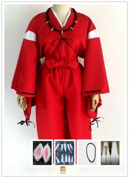

Coshome Costume Anime Inuyasha Cosplay Costume Red Japanese Kimono Men's Robe Costume W Wig Ears and Necklace Halloween Party