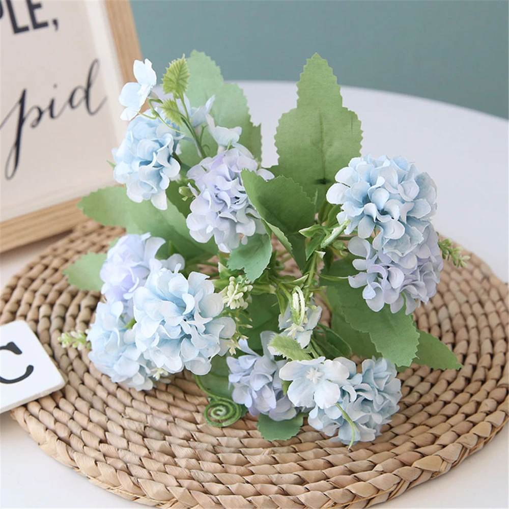 

2PCS 5 Fork Artificial Small Ball Flowers Snowball Flores Home Party Wedding Decor Christmas Fall Decorations Fake Flower