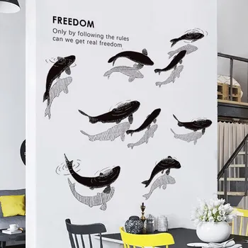 

Wall Sticker Simple New Chinese Style Wall Pictures For Living Room Bedroom Decor Nordic Poster Small Fish Study Room Wallpaper