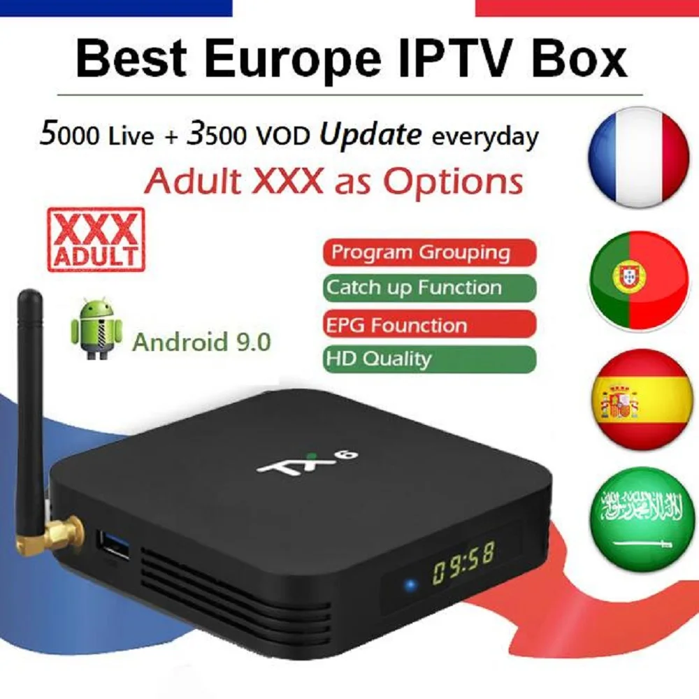 TX6 ТВ приставка Смарт медиаплеер один год для взрослых IP tv подписка Италия Португалия Испания Франция арабский 7000 каналов 4K телеприставка