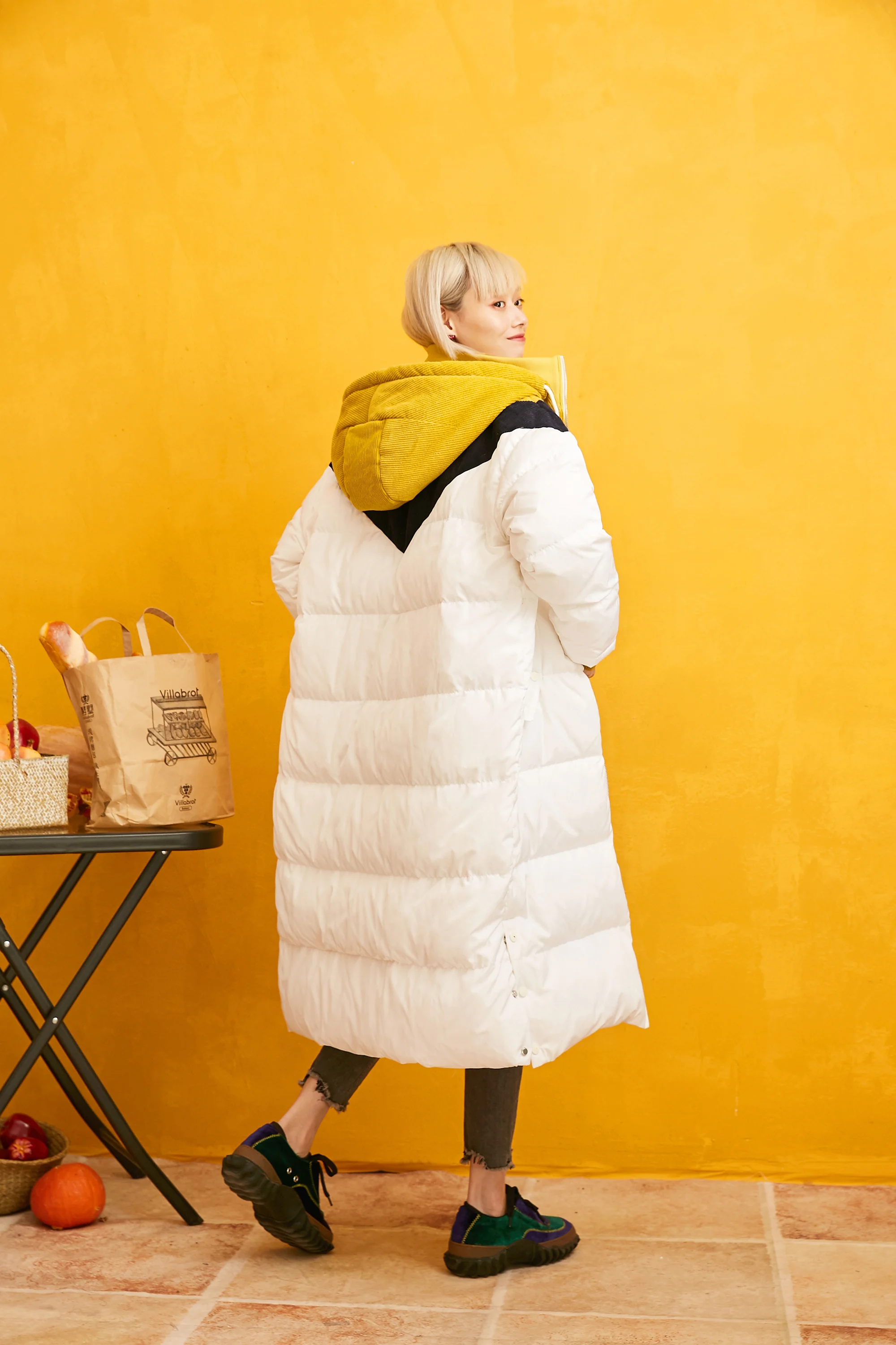 SAM'S TREE White Solid Patchwork Straight Hoodies Warmness Down Coat Women Winter Drawstring Split Oversive Female Outwears