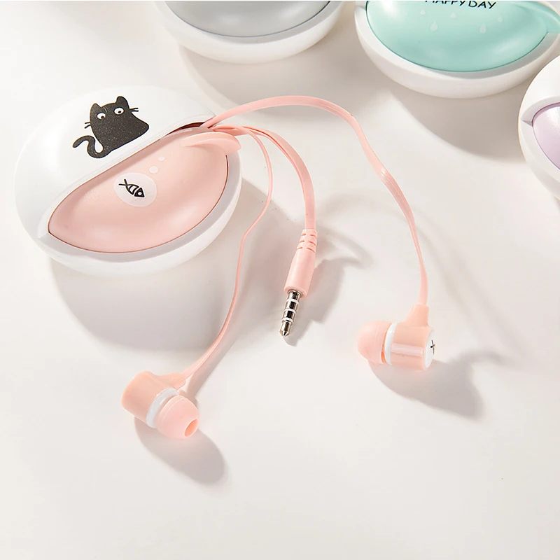 2020 Новый 3 5 мм милый кот проводные наушники вкладыши стерео музыка Mic In Ear чехол