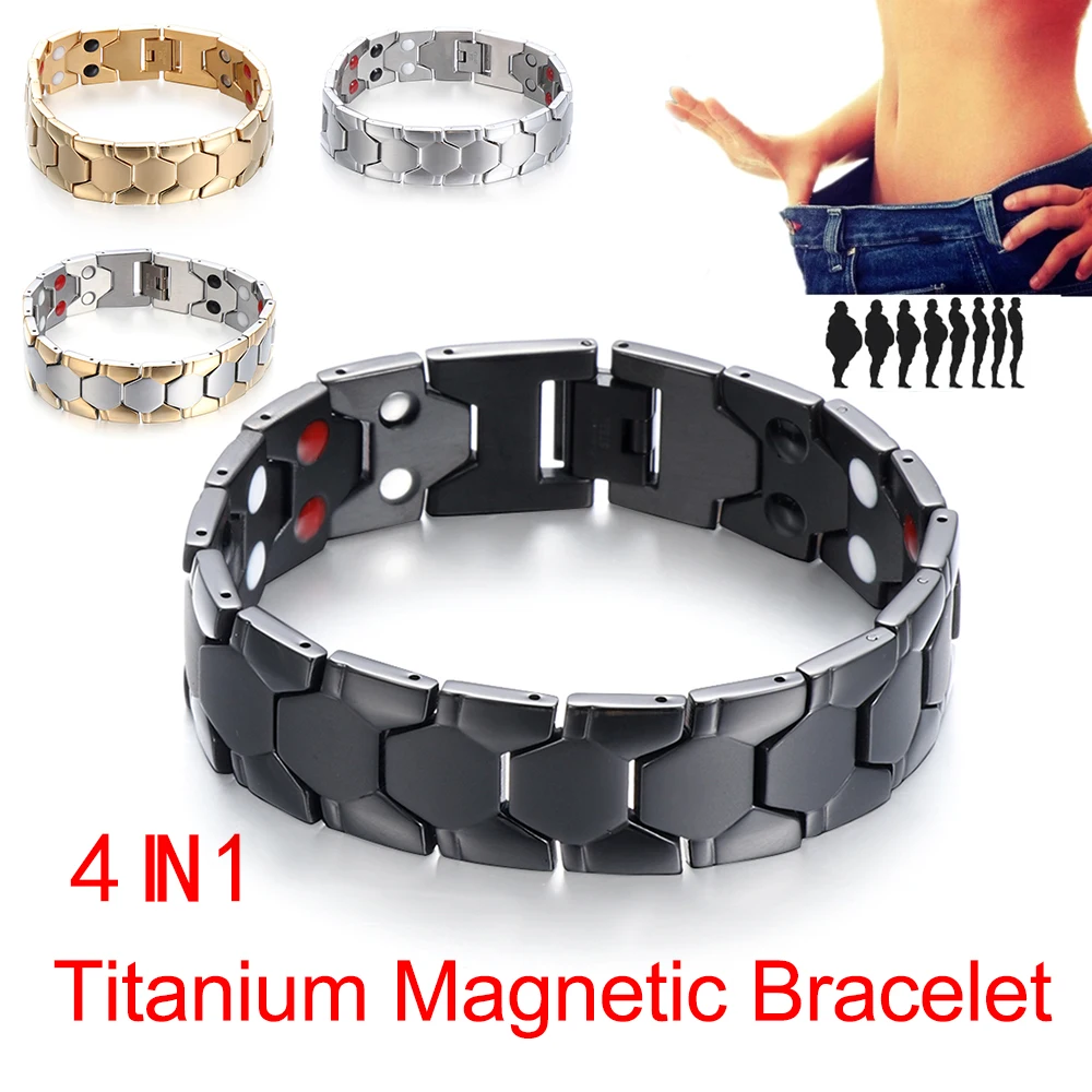 1 шт., Модный золотой браслет 4 в 1, 4000 Гаусс, титановый магнитный браслет для мужчин, терапевтический браслет, Энергетический Браслет для здоровья