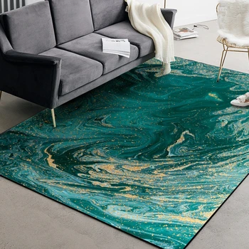

Abstract Marble Carpets and Rugs for Living Room Green Geometric Home Decoration Tapete Modern Bedroom Chair Anti-Slip Floor Mat