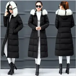 Новинка, плюс размер, 4XL, зимнее пальто для женщин, тонкая талия, X-Long, Женское пальто, меховой воротник, теплая Женская парка, модное
