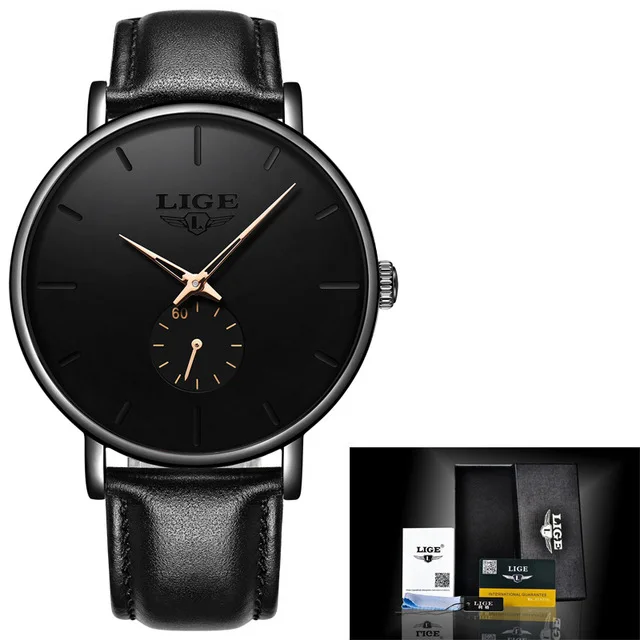 LIGE новые модные мужские спортивные часы лучший бренд класса люкс водонепроницаемые простые ультратонкие часы Мужские кварцевые наручные часы Masculino - Цвет: Black rose gold L
