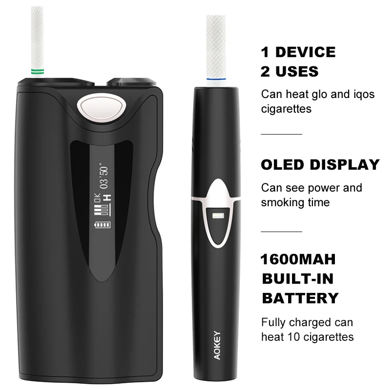 Preise Wärme Nicht Brennen IQO S und glo Zigarette Sticks Heizung Elektronische Zigaretten Gerät 1600mAh eingebaute Batterie mit OLED display