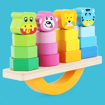 

Wooden Animal Balance Building Blocks Set Toys For Children With Autism Color Shape Matching Game