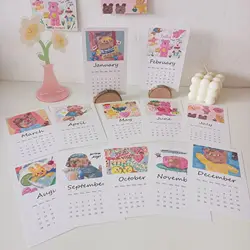 Cartes de calendrier 2022, série d'illustrations d'ours mignon, matériel de décoration pour chambre à coucher, dortoir, bureau, Scrapbooking 