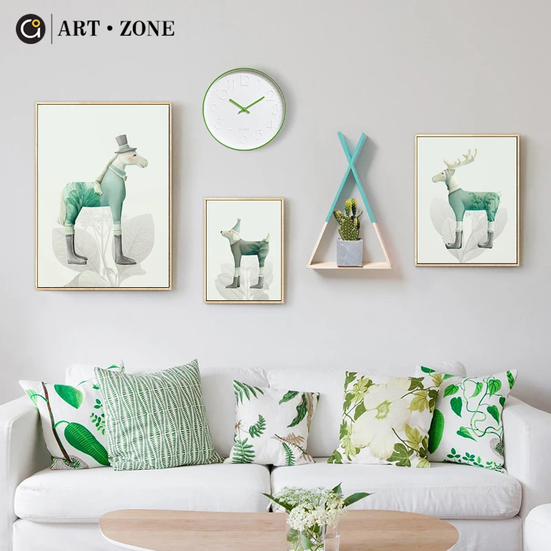 

ART ZONE House Deer Dog Animal Canvas Painting Abstract Nordic Art Print Poster Home Bedroom Kid Room Decor Poster Picture