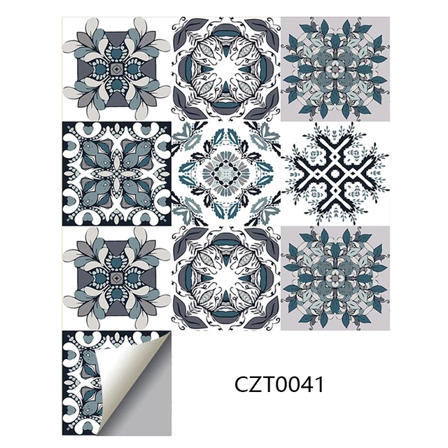 30Pcs PVC Waterproof Self-Adhesive Wall Stickers Moroccan Style Furniture Kitchen Bathroom Floor Decorative Tile Stickers pattern 2