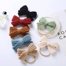 

36pc/lot 2021 New Cute Crochet Bows Nylon Baby Headband Girls Wool Knitted Hair Bow Nylon Headbands,Kid Girls Knotbow Hair Clips