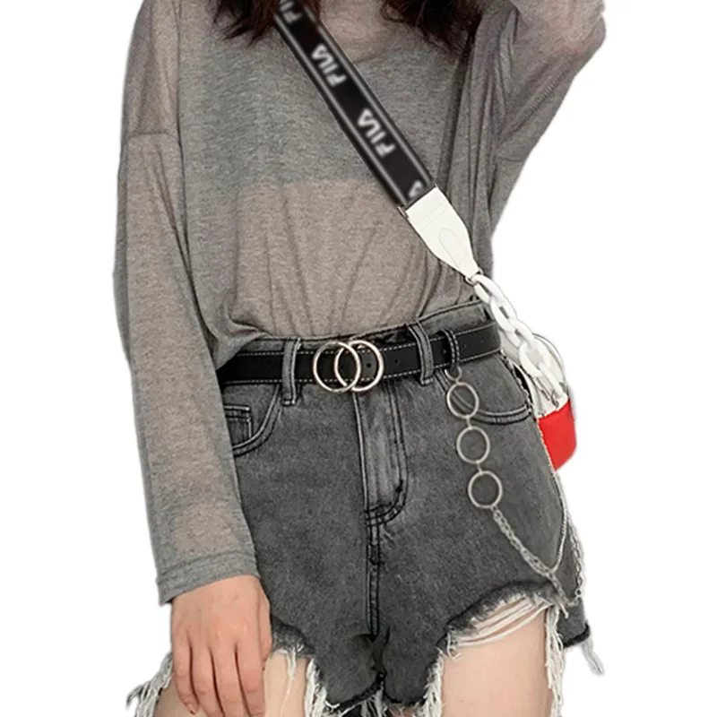 

Punk PU Leather Women Belt Metal Double Circle Buckle Black Female Waist Belt For Ladies Dress Jeans trouser Waistband Z20