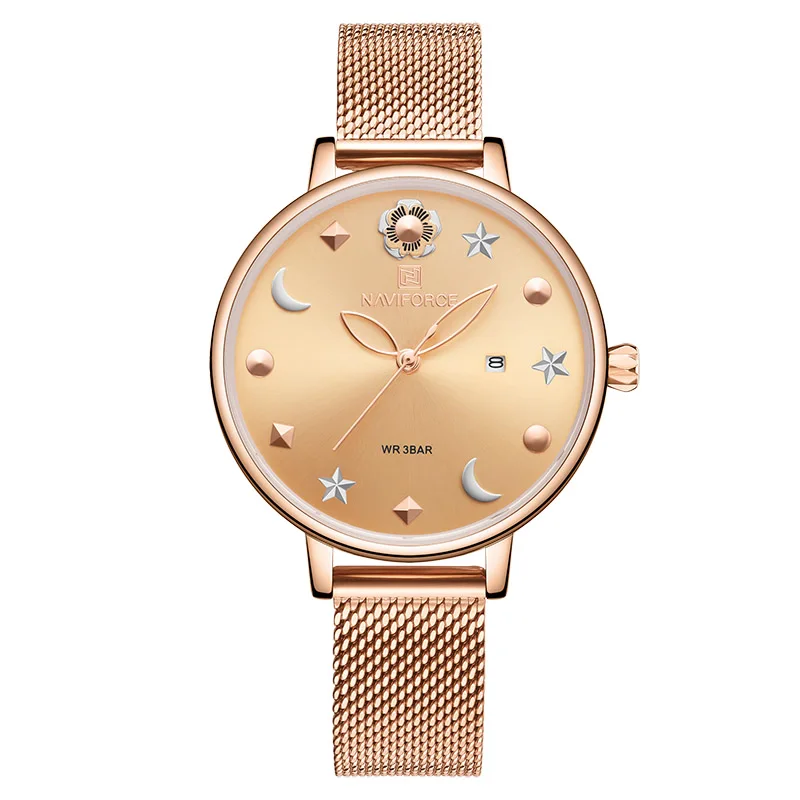 M rose gold Топ NAVIFORCE женские часы брендовые модные кварцевые часы Лакшери водонепроницаемые наручные часы женские Девушки простые часы relogios feminino - Цвет: M rose gold